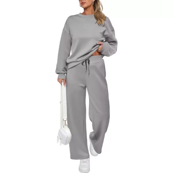imagePRETTYGARDEN Womens 2 Piece Outfits 2023 Fall Long Sleeve Pullover Tops And Long Pants Lounge Sets TracksuitGrey