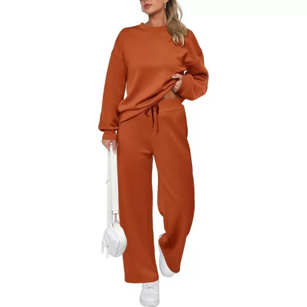 imagePRETTYGARDEN Womens 2 Piece Outfits 2023 Fall Long Sleeve Pullover Tops And Long Pants Lounge Sets TracksuitOrange
