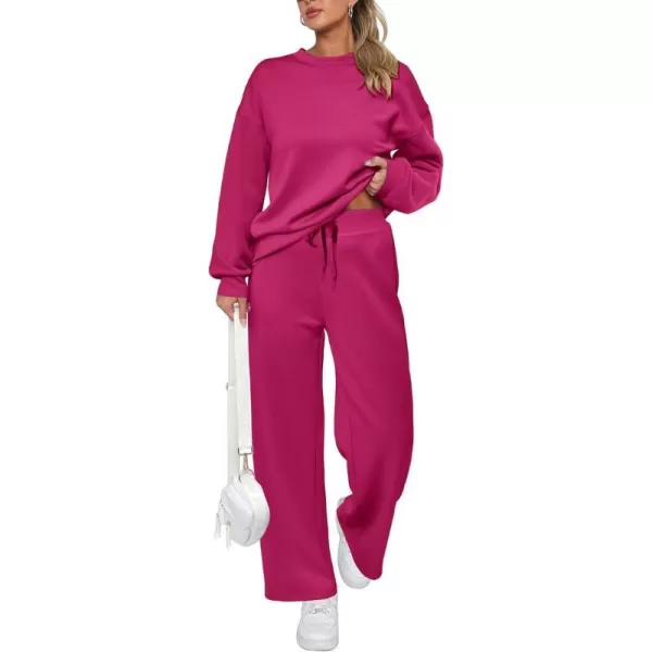 imagePRETTYGARDEN Womens 2 Piece Outfits 2023 Fall Long Sleeve Pullover Tops And Long Pants Lounge Sets TracksuitRose Red