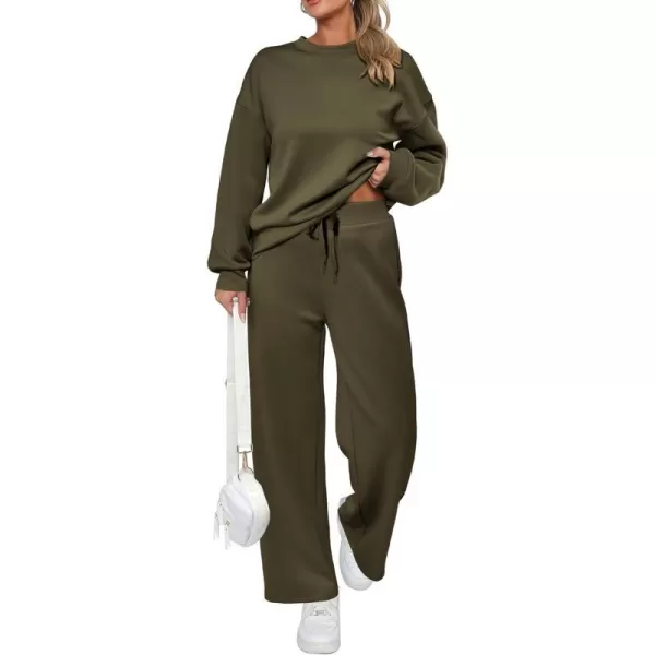 imagePRETTYGARDEN Womens 2 Piece Outfits 2024 Fall Long Sleeve Pullover Tops And Long Pants Lounge Sets TracksuitArmy Green