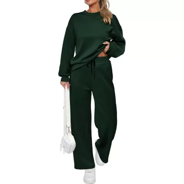 imagePRETTYGARDEN Womens 2 Piece Outfits 2024 Fall Long Sleeve Pullover Tops And Long Pants Lounge Sets TracksuitDark Green