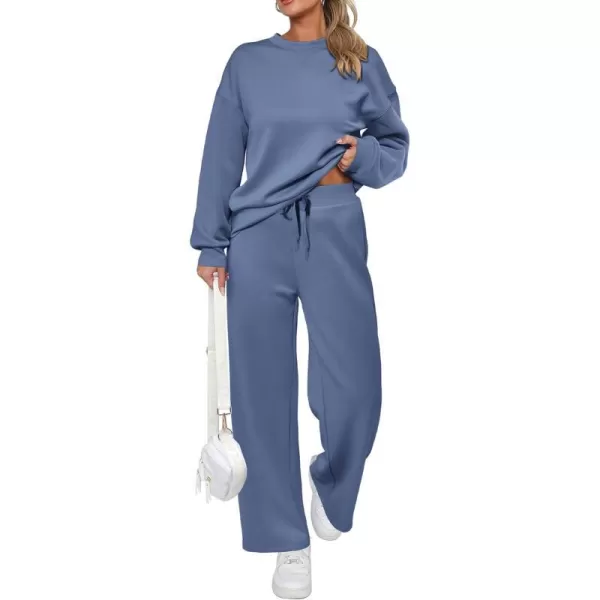 imagePRETTYGARDEN Womens 2 Piece Outfits 2024 Fall Long Sleeve Pullover Tops And Long Pants Lounge Sets TracksuitGrey Blue