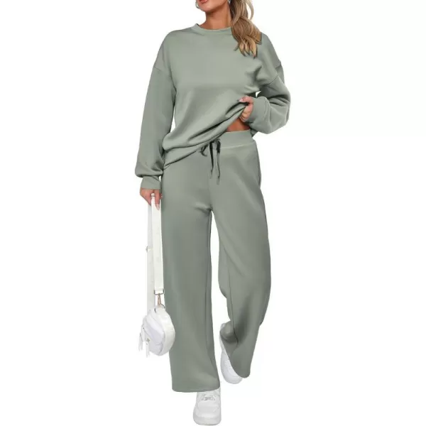 imagePRETTYGARDEN Womens 2 Piece Outfits 2024 Fall Long Sleeve Pullover Tops And Long Pants Lounge Sets TracksuitLight Green