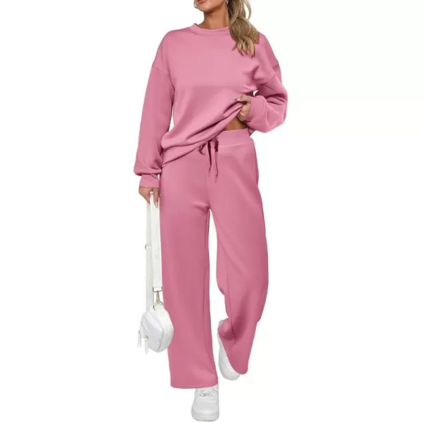 imagePRETTYGARDEN Womens 2 Piece Outfits 2024 Fall Long Sleeve Pullover Tops And Long Pants Lounge Sets TracksuitPink