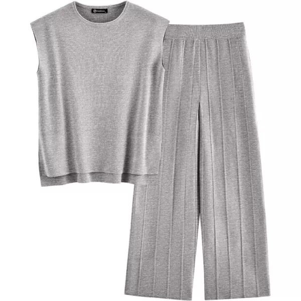imagePRETTYGARDEN Womens 2 Piece Outfits Knit Loungewear High Low Pullover Tops and Wide Leg Pants Casual Sweater Sets TracksuitsLight Grey