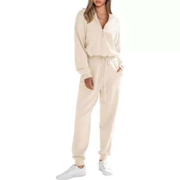 imagePRETTYGARDEN Womens 2 Piece Sweater Set Pullover Zip Up Sweatshirt Jogger Sweatpants Tracksuit Casual OutfitBeige