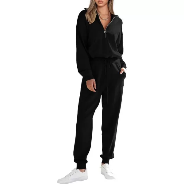 imagePRETTYGARDEN Womens 2 Piece Sweater Set Pullover Zip Up Sweatshirt Jogger Sweatpants Tracksuit Casual OutfitBlack