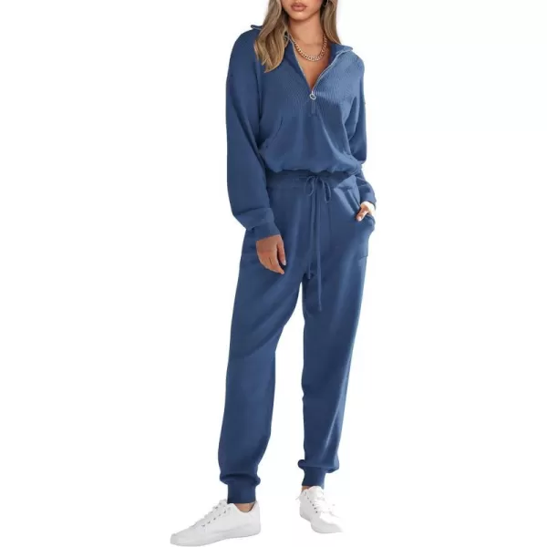 imagePRETTYGARDEN Womens 2 Piece Sweater Set Pullover Zip Up Sweatshirt Jogger Sweatpants Tracksuit Casual OutfitBlue