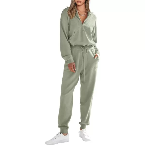imagePRETTYGARDEN Womens 2 Piece Sweater Set Pullover Zip Up Sweatshirt Jogger Sweatpants Tracksuit Casual OutfitLight Green