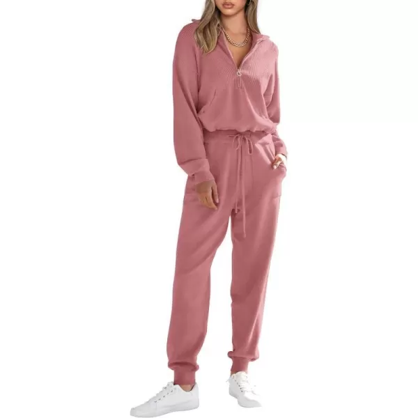 imagePRETTYGARDEN Womens 2 Piece Sweater Set Pullover Zip Up Sweatshirt Jogger Sweatpants Tracksuit Casual OutfitPink