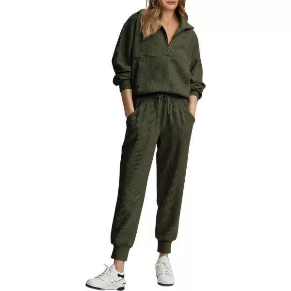 imagePRETTYGARDEN Womens 2 Piece Sweatsuits Set Long Sleeve Half Zip Pullover Sweatshirt Joggers Sweatpants Fall Outfits TracksuitArmy Green