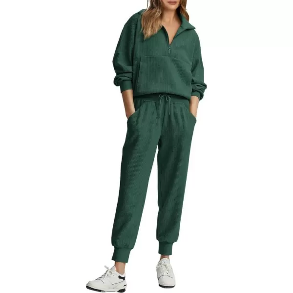 imagePRETTYGARDEN Womens 2 Piece Sweatsuits Set Long Sleeve Half Zip Pullover Sweatshirt Joggers Sweatpants Fall Outfits TracksuitDark Green
