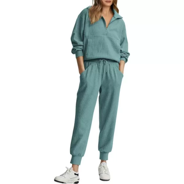 imagePRETTYGARDEN Womens 2 Piece Sweatsuits Set Long Sleeve Half Zip Pullover Sweatshirt Joggers Sweatpants Fall Outfits TracksuitFruit Green