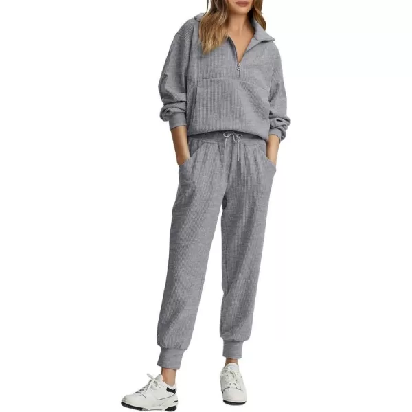 imagePRETTYGARDEN Womens 2 Piece Sweatsuits Set Long Sleeve Half Zip Pullover Sweatshirt Joggers Sweatpants Fall Outfits TracksuitGrey