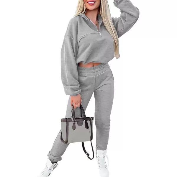 imagePRETTYGARDEN Womens 2 Piece Tracksuit Outfit Long Sleeve Zip Up Sweatshirt High Waist Jogger Sweatpants SetGrey