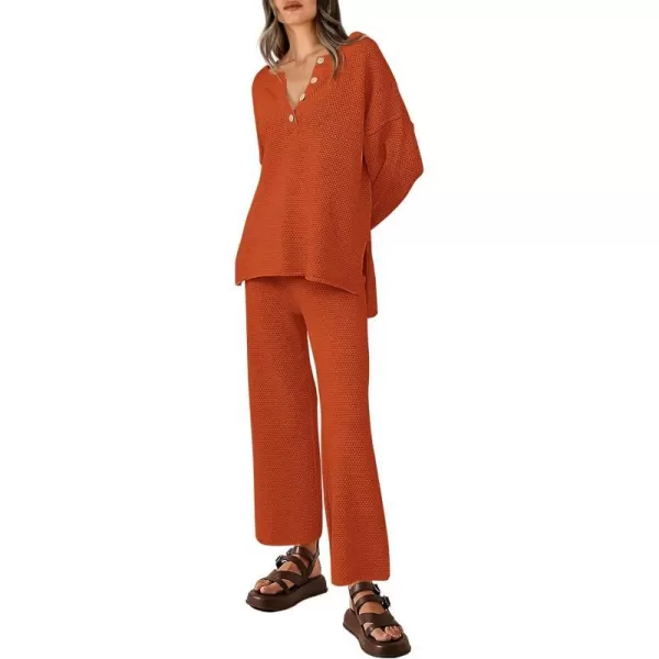 imagePRETTYGARDEN Womens 2 Piece Tracksuit Outfits 2024 Fall Knit Sweater And Wide Leg Pants Sweatsuit Lounge SetsCaramel