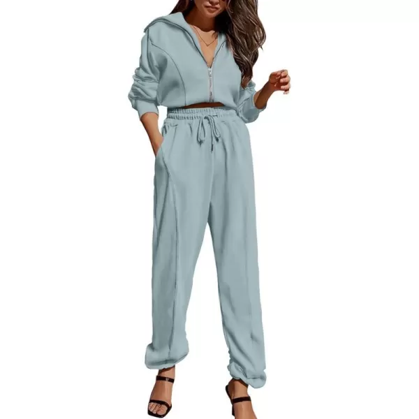 imagePRETTYGARDEN Womens 2 Piece Tracksuit Outfits Long Sleeve Zip Up Sweatshirt Drawstring Sweatpants Lounge SetGreen