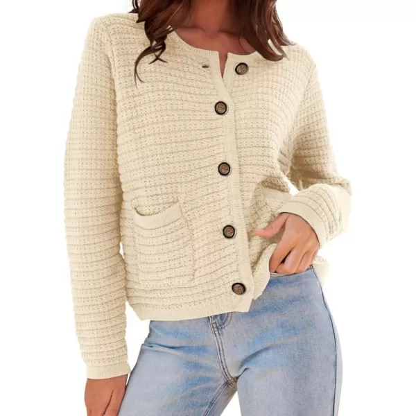 imagePRETTYGARDEN Womens 2023 Cardigan Sweaters Fall Open Front Button Down Long Sleeve Pockets Casual Chunky Knit Shirt OuterwearBeige