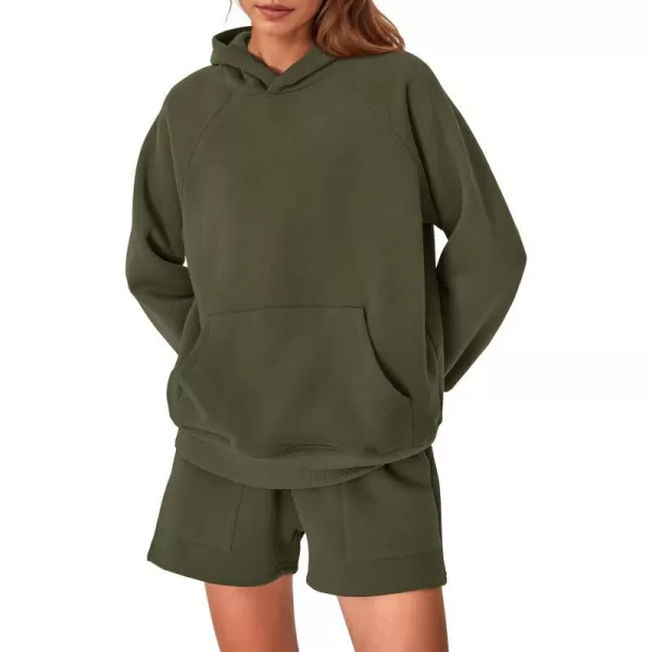 imagePRETTYGARDEN Womens 2023 Fall 2 Piece Outfits Sweatsuits Hoodie Sweatshirt And Lounge Shorts Tracksuit SetsArmy Green