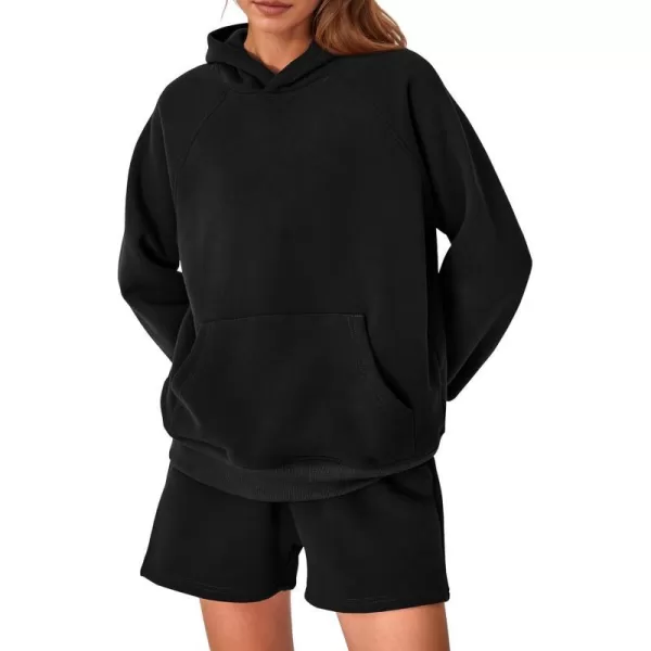 imagePRETTYGARDEN Womens 2023 Fall 2 Piece Outfits Sweatsuits Hoodie Sweatshirt And Lounge Shorts Tracksuit SetsBlack