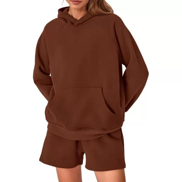 imagePRETTYGARDEN Womens 2023 Fall 2 Piece Outfits Sweatsuits Hoodie Sweatshirt And Lounge Shorts Tracksuit SetsBrown