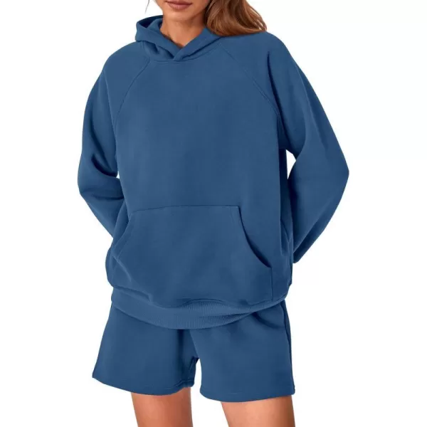 imagePRETTYGARDEN Womens 2023 Fall 2 Piece Outfits Sweatsuits Hoodie Sweatshirt And Lounge Shorts Tracksuit SetsDark Blue