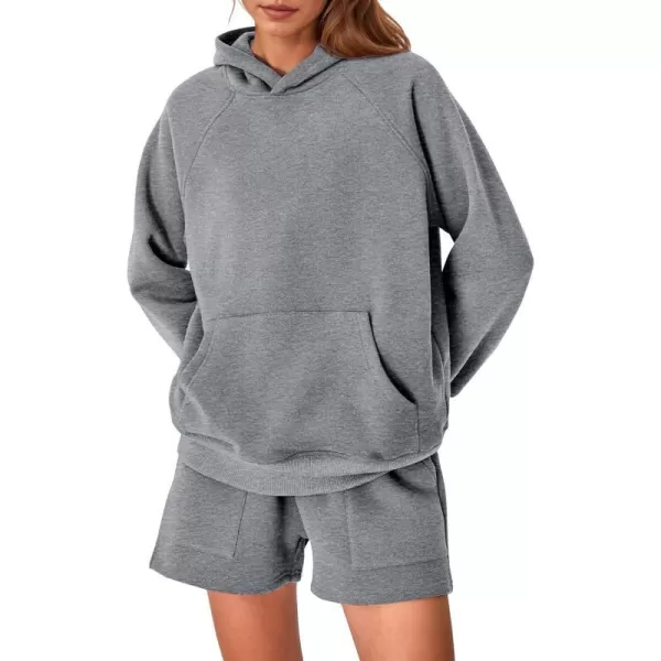 imagePRETTYGARDEN Womens 2023 Fall 2 Piece Outfits Sweatsuits Hoodie Sweatshirt And Lounge Shorts Tracksuit SetsDark Grey