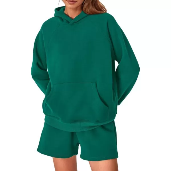 imagePRETTYGARDEN Womens 2023 Fall 2 Piece Outfits Sweatsuits Hoodie Sweatshirt And Lounge Shorts Tracksuit SetsGreen