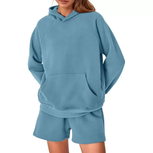 imagePRETTYGARDEN Womens 2023 Fall 2 Piece Outfits Sweatsuits Hoodie Sweatshirt And Lounge Shorts Tracksuit SetsLake Blue