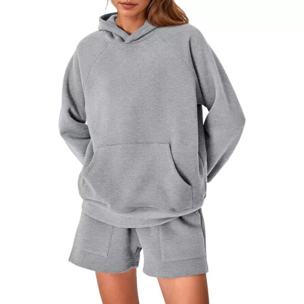 imagePRETTYGARDEN Womens 2023 Fall 2 Piece Outfits Sweatsuits Hoodie Sweatshirt And Lounge Shorts Tracksuit SetsLight Grey