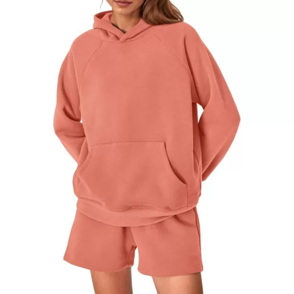 imagePRETTYGARDEN Womens 2023 Fall 2 Piece Outfits Sweatsuits Hoodie Sweatshirt And Lounge Shorts Tracksuit SetsOrange Red