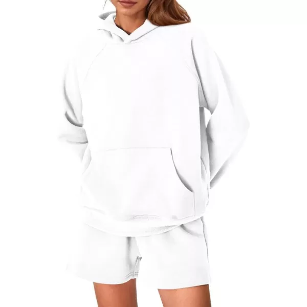 imagePRETTYGARDEN Womens 2023 Fall 2 Piece Outfits Sweatsuits Hoodie Sweatshirt And Lounge Shorts Tracksuit SetsWhite