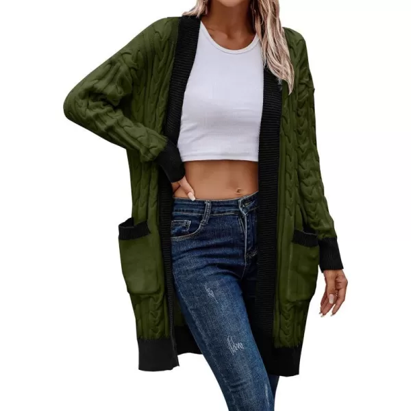 imagePRETTYGARDEN Womens 2023 Fall Cable Knit Cardigan Sweaters Casual Long Sleeve Open Front Loose Outerwear CoatsArmy Green