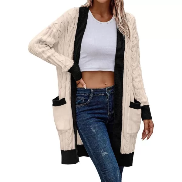 imagePRETTYGARDEN Womens 2023 Fall Cable Knit Cardigan Sweaters Casual Long Sleeve Open Front Loose Outerwear CoatsBeige