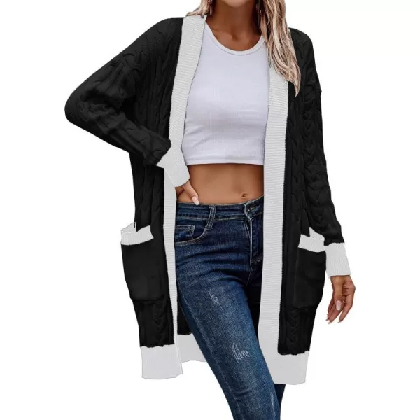 imagePRETTYGARDEN Womens 2023 Fall Cable Knit Cardigan Sweaters Casual Long Sleeve Open Front Loose Outerwear CoatsBlack