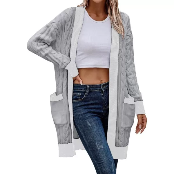 imagePRETTYGARDEN Womens 2023 Fall Cable Knit Cardigan Sweaters Casual Long Sleeve Open Front Loose Outerwear CoatsGrey