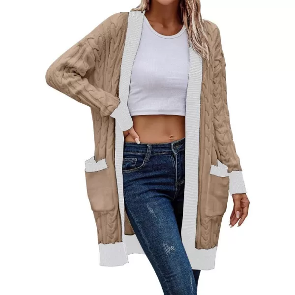 imagePRETTYGARDEN Womens 2023 Fall Cable Knit Cardigan Sweaters Casual Long Sleeve Open Front Loose Outerwear CoatsLight Brown