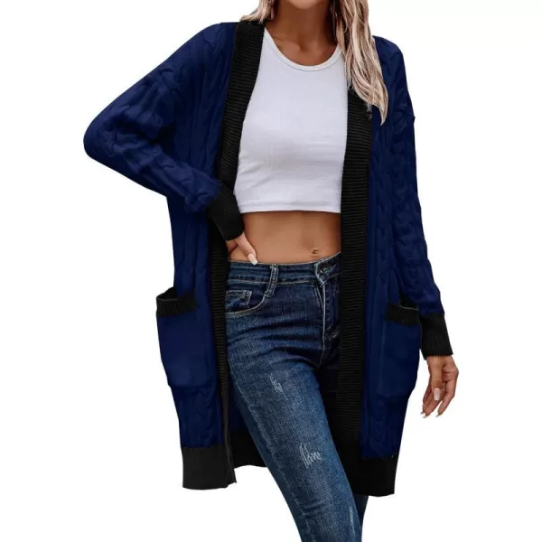 imagePRETTYGARDEN Womens 2023 Fall Cable Knit Cardigan Sweaters Casual Long Sleeve Open Front Loose Outerwear CoatsRoyal Blue