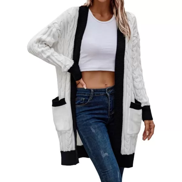 imagePRETTYGARDEN Womens 2023 Fall Cable Knit Cardigan Sweaters Casual Long Sleeve Open Front Loose Outerwear CoatsWhite