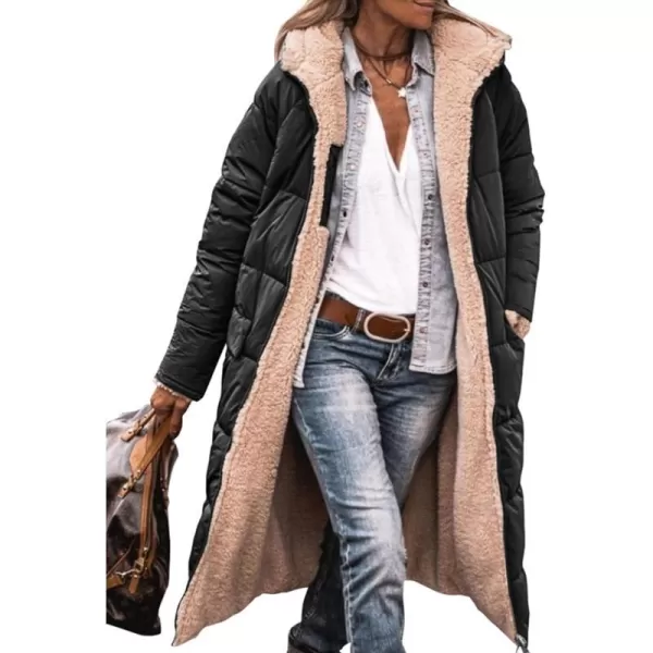 imagePRETTYGARDEN Womens 2023 Fall Fashion Coats Casual Loose Fleece Long Hooded Jackets OuterwearBlack