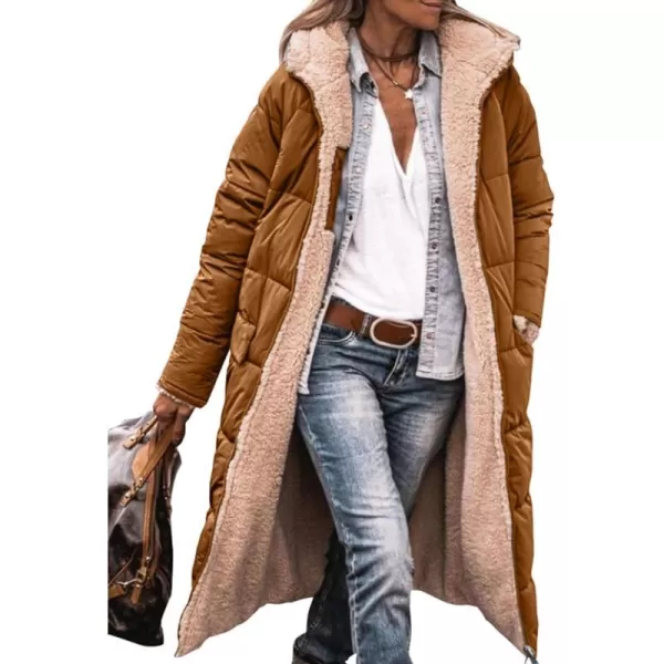 imagePRETTYGARDEN Womens 2023 Fall Fashion Coats Casual Loose Fleece Long Hooded Jackets OuterwearBrown