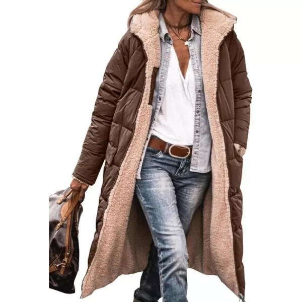 imagePRETTYGARDEN Womens 2023 Fall Fashion Coats Casual Loose Fleece Long Hooded Jackets OuterwearDark Coffee