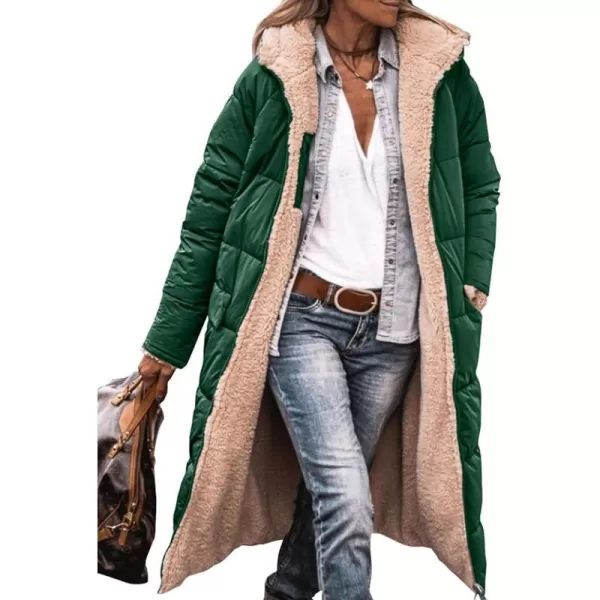 imagePRETTYGARDEN Womens 2023 Fall Fashion Coats Casual Loose Fleece Long Hooded Jackets OuterwearDark Green