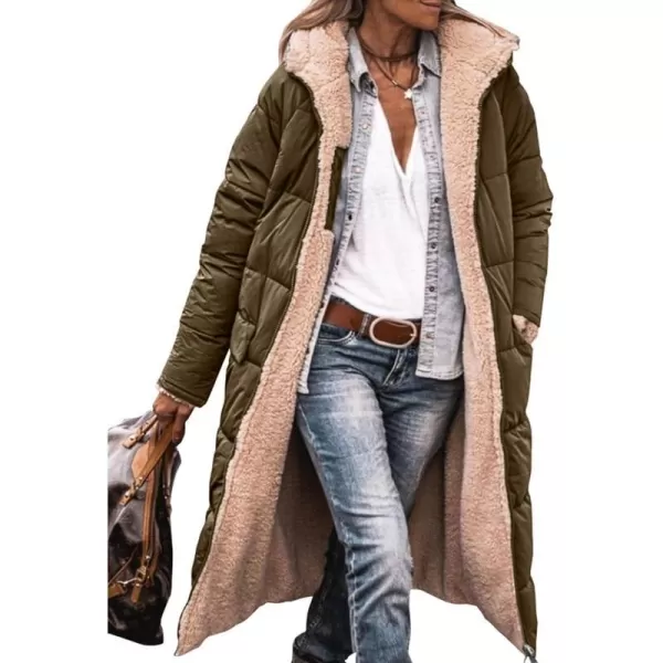 imagePRETTYGARDEN Womens 2023 Fall Fashion Coats Casual Loose Fleece Long Hooded Jackets OuterwearLight Army Green