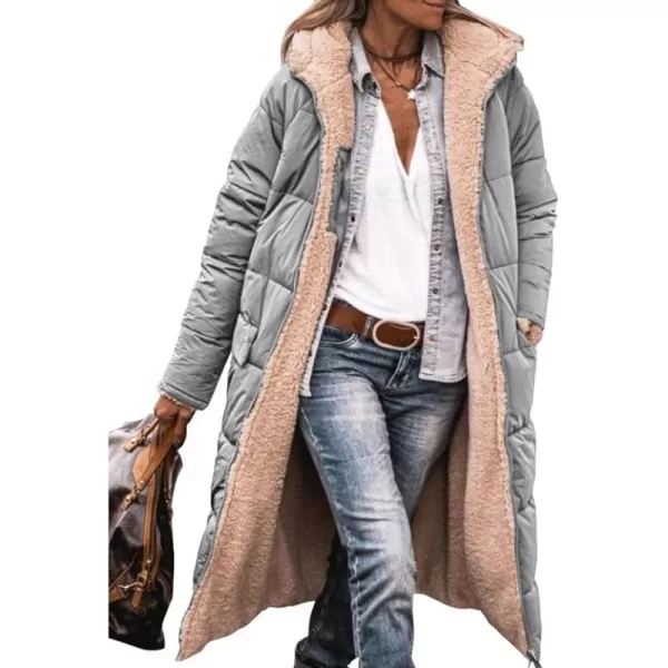 imagePRETTYGARDEN Womens 2023 Fall Fashion Coats Casual Loose Fleece Long Hooded Jackets OuterwearLight Grey