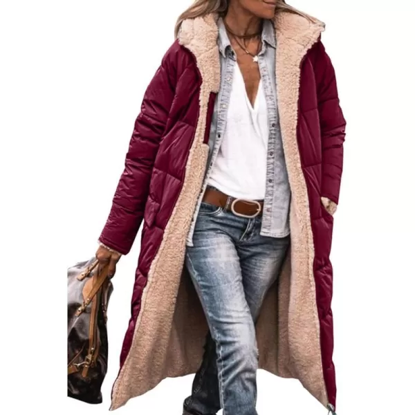 imagePRETTYGARDEN Womens 2023 Fall Fashion Coats Casual Loose Fleece Long Hooded Jackets OuterwearWine Red