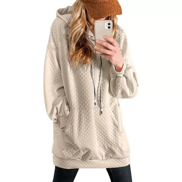 imagePRETTYGARDEN Womens 2023 Fall Fashion Quilted Hooded Sweatshirts Casual Long Sleeve Pullover Hoodie DressBeige