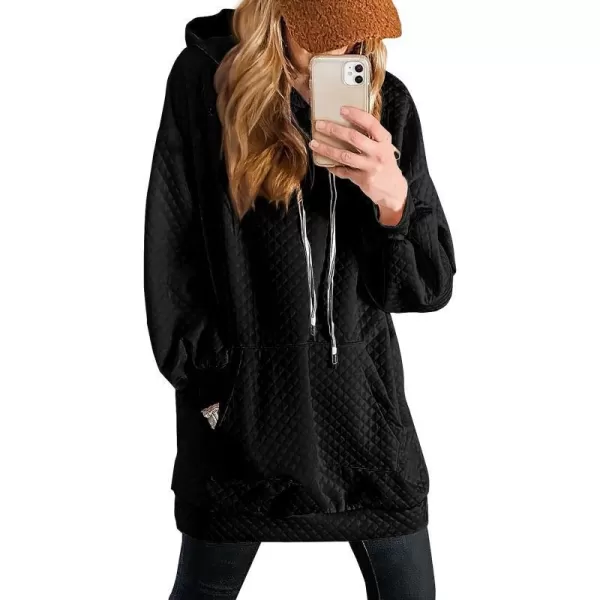 imagePRETTYGARDEN Womens 2023 Fall Fashion Quilted Hooded Sweatshirts Casual Long Sleeve Pullover Hoodie DressBlack