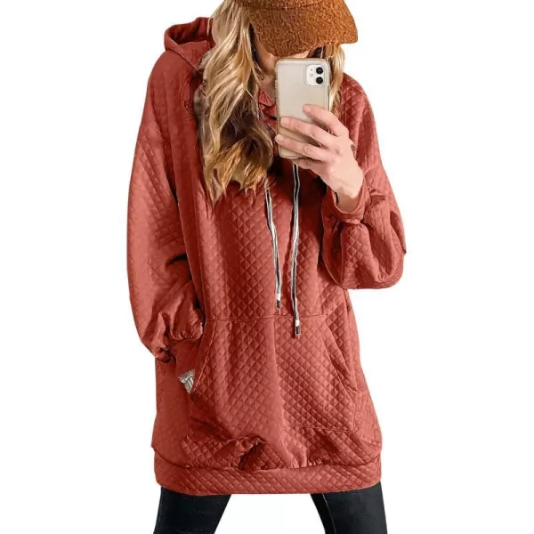imagePRETTYGARDEN Womens 2023 Fall Fashion Quilted Hooded Sweatshirts Casual Long Sleeve Pullover Hoodie DressBrick Red