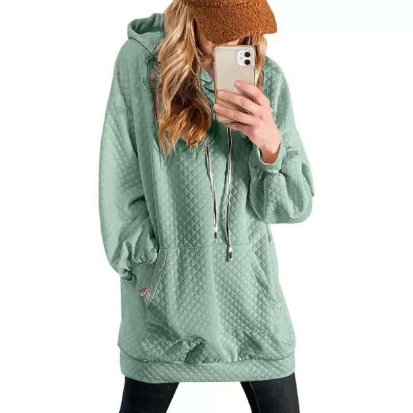 imagePRETTYGARDEN Womens 2023 Fall Fashion Quilted Hooded Sweatshirts Casual Long Sleeve Pullover Hoodie DressGreen